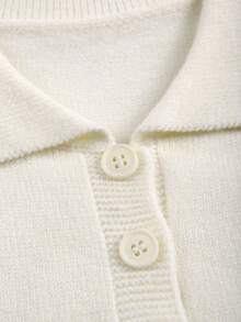 GlowEve Áo vest len cổ polo thời trang dành cho nữ, thêu hoa. - Màu be - Xem 3