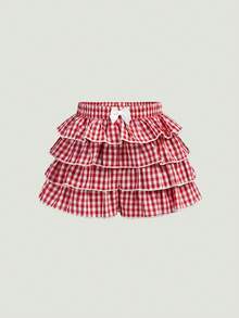 SHEIN 女婴格子休闲短裤 - 紅白色 - 查看 2