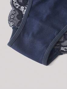 Hourtrue 3pcs Set Solid Color Lace Patchwork Spaghetti Strap Hollow Triangle Panty, Sexy & Romantic Women Underwear - Multicolor - View 4