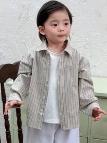Dazy Kids Áo thun dài tay cổ bẻ kẻ sọc kiểu dáng thường ngày cho bé trai - Xám - Xem 7