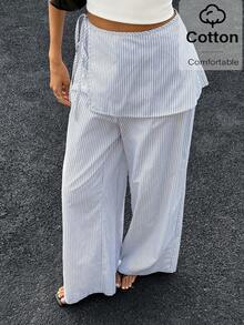 Siren Gaze Women's Casual Striped Print Loose Pants - Blue and White - View 4