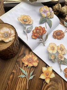 15张/包 复古3D立体纹理长茎花朵硬卡纸加厚贴纸套装，花卉阴影系列，适用于日记本、计划本装饰，异形工艺贴纸，学习用品，返校季 - 彩色 - 查看 6