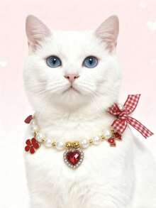 PETSIN 1 件装宠物爱心仿珍珠项链；颈围可调节；领结吊坠；心形吊坠；宠物配饰；宠物用品 - 彩色 - 查看 28