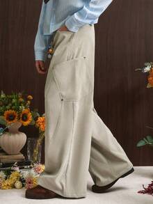 TOKVUE Quần ống rộng dáng rộng cổ điển dành cho nam, Quần yếm, Vải nhung kẻ, Có đinh tán kim loại, Phong cách đường phố, Quần túi hộp thường ngày phong cách đường phố Grunge, Quà tặng hàng ngày cho bạn trai/chồng, Quà tặng kỷ niệm, Trang phục Giáng sinh, Thu & Đông - màu xanh lá - Xem 3