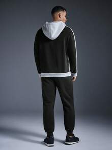Driftmere 男士撞色羊毛休闲运动衫和裤子运动服套装，秋冬 - 黑色 - 查看 2