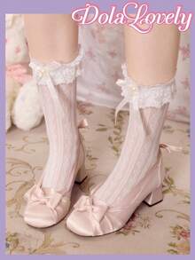 Dola Lovely 女鞋，浅粉色蝴蝶结装饰玛丽珍高跟鞋洛丽塔风格 - 藕粉色 - 查看 4