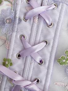 Soleia 度假女士派对上衣，复古宫廷风彩色花卉提花印花抹胸上衣，后背纽扣系带设计，适合度假穿着。 - 彩色 - 查看 4