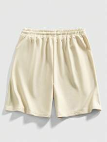 ROMWE MEN Street Life Pantalones cortos casuales para hombres con bolsillo, cintura con cordón y espuma - Beis - Ver 8