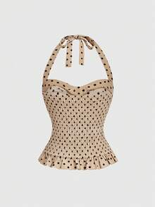 ROMWE Avant 女士浪漫度假风波点格子露背吊带背心套装 - 彩色 - 查看 7