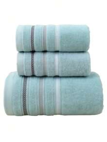 4-Piece Cotton Towel Set For Bath & Kitchen - Soft, Fade Resistant, Includes Large Bath Towel & Small Towels, All Season Use - Blue - View 4