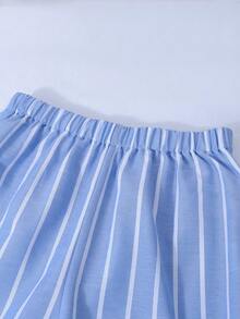 Teen GirlStriped Tank Top With Button Decor & Striped Casual Pants Set - Blue - View 7