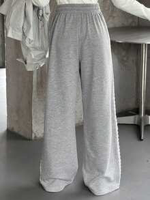 DAZY 青少年女孩抽绳腰带口袋休闲百搭阔腿裤，适合日常穿着 - 灰色 - 查看 6