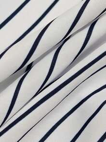 SHEIN Franclia Women's Collared Short Sleeve Ribbon Bow Blouse - Black and White - View 6