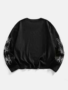 ROMWE MEN Street Life Men's Printed Crew Neck Casual Long Sleeve T-Shirt - Black - View 8