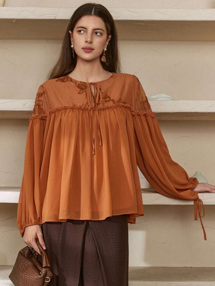 Women's Solid Color Knotted Casual Loose Long Sleeve Shirt Vacation