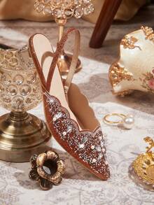 CUCCOO TILAWA Women's Shoes Are Fashionable And Elegant Crystal Heels, Rhinestone Pointed Laser Lace Orange Women's High-Heeled Shoes, Suitable For Banquets, Parties And Other Occasions - Orange - View 3