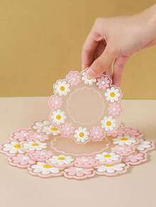 一块带有粉色花朵图案的PVC隔热垫 - 粉色 - 查看 1