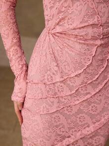 MOTF PREMIUM LACE RUCHED SLIT DRESS, SPRING/SUMMER