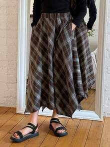 DAZY Tween Girl Plaid Print Casual Skirt With Slant Pockets