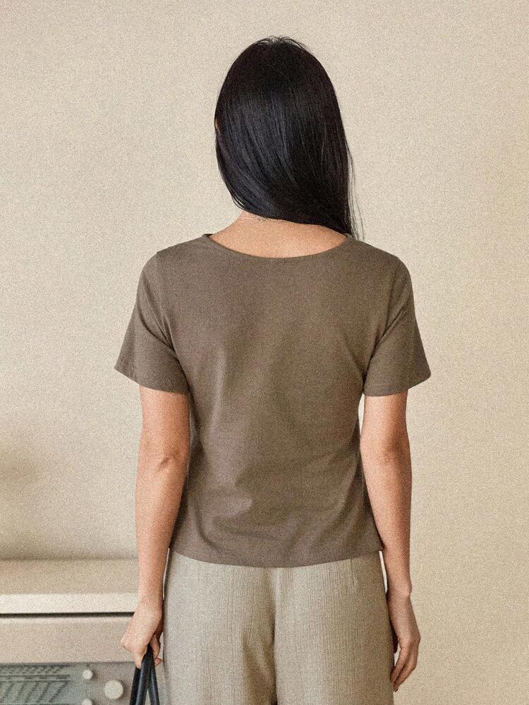 Women's Loose Casual Chic Polo Collar "Old Money" T-Shirt, Suitable For Spring/Summer, Valentine's Day, Office Wear Business Casual Woman