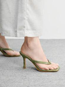 CUCCOO BIZCHIC 经典简约条纹人字拖女式高跟凉鞋，时尚简约夹扣式女式高跟拖鞋凉鞋 - 綠色 - 查看 7