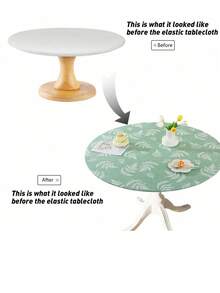 1pc Round Pattern Vinyl Tablecloth With Elasticity, Wipeable Flannel Backed Vinyl Table Cover, Suitable For Camping, Indoor And Outdoor - Multicolor - View 8