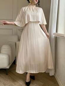DAZY Women's Elegant Striped Frill Trim Dress, Spring/Summer Wedding Guest Dress Sundress - Beige - View 4
