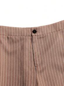SHEIN PETITE Quần ống đứng kẻ sọc tối giản dành cho nữ dòng PETITE-D, thích hợp cho việc đi làm. - Màu nâu  Mocha - Xem 5