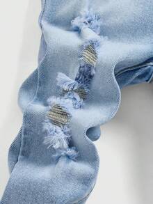 SHEIN 男童/幼儿蓝色牛仔破洞弹力修身裤 - 淺色水洗藍 - 查看 3