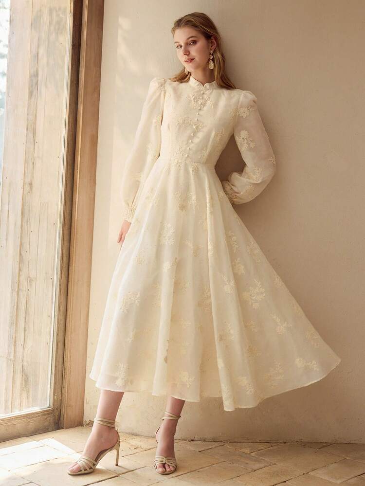 WOMEN'S ELEGANT FLORAL EMBROIDERED DRESS