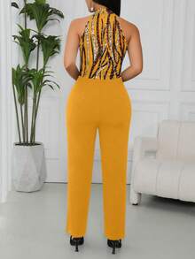 Lyxana 女士优雅印花露背连体裤 - 黃色 - 查看 2