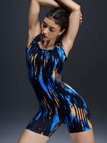 Powerista Women's Full Print Square Neck Shapewear Romper - Royal Blue - View 7