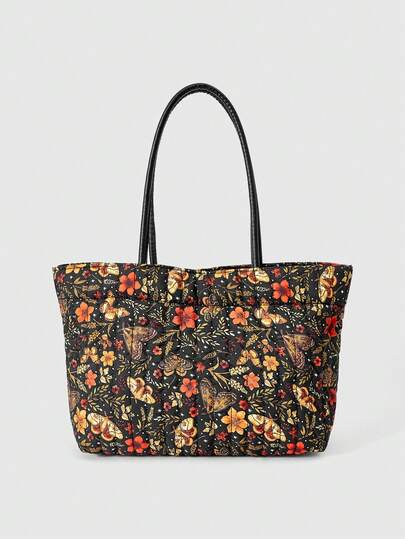 Grunge Punk Bolso de mano de mujer, mariposa, floral, gran capacidad, de un solo hombro, portátil, retro, de moda, versátil, para viajes, compras, ir al trabajo