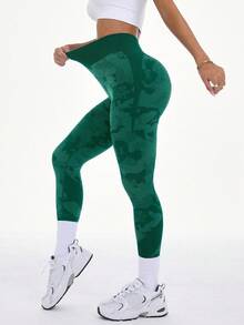 扎染高腰无缝紧身针织打底裤 - 彩色 - 查看 6