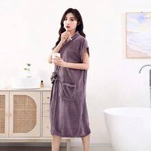 1pc Sleeveless Bath Robe, Super Soft & Absorbent Microfiber Women Bathrobe, Color-Fast & Non-Shedding, Suitable For Home, Hotel, Beauty Spa, All Seasons Back To School - Multicolor - View 7