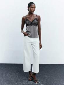 Maija Camiseta de mujer con decoración de cuello de encaje, elegante y de moda para el transporte urbano, negocios, casual, Navidad, fiesta de Año Nuevo - Gris Oscuro - Ver 4