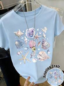 Resyla Women's Creative Underwater Creature Printed Short Sleeve T-Shirt - Baby Blue - View 1