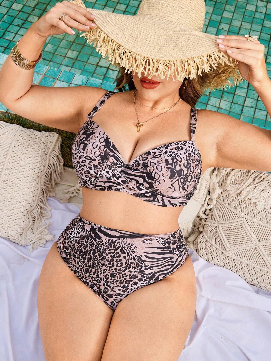 SHEIN Swim Lushore Bộ bikini cỡ lớn in họa tiết thời trang, thích hợp cho kỳ nghỉ. - Nhiều màu - Xem 1
