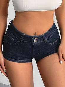 98% Cotton Women's Denim Dark Wash Mini Skirt - Dark Wash - View 3