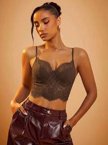 Hauture 女士性感蕾丝束胸露脐吊带背心 - 棕色 - 查看 5