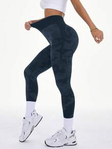 Tie-Dye Print High Waist Seamless Knit Leggings - Multicolor - View 6