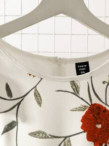 Franclia 女士印花拼接荷叶袖连衣裙，纯色圆领长裙，女士春夏度假装，腰部饰有D形环腰带，白色连衣裙，后背装饰拉链 - 白色 - 查看 7