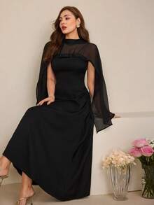 Graceveil 女士优雅斗篷袖收腰长裙，适合约会和派对 - 黑色 - 查看 7