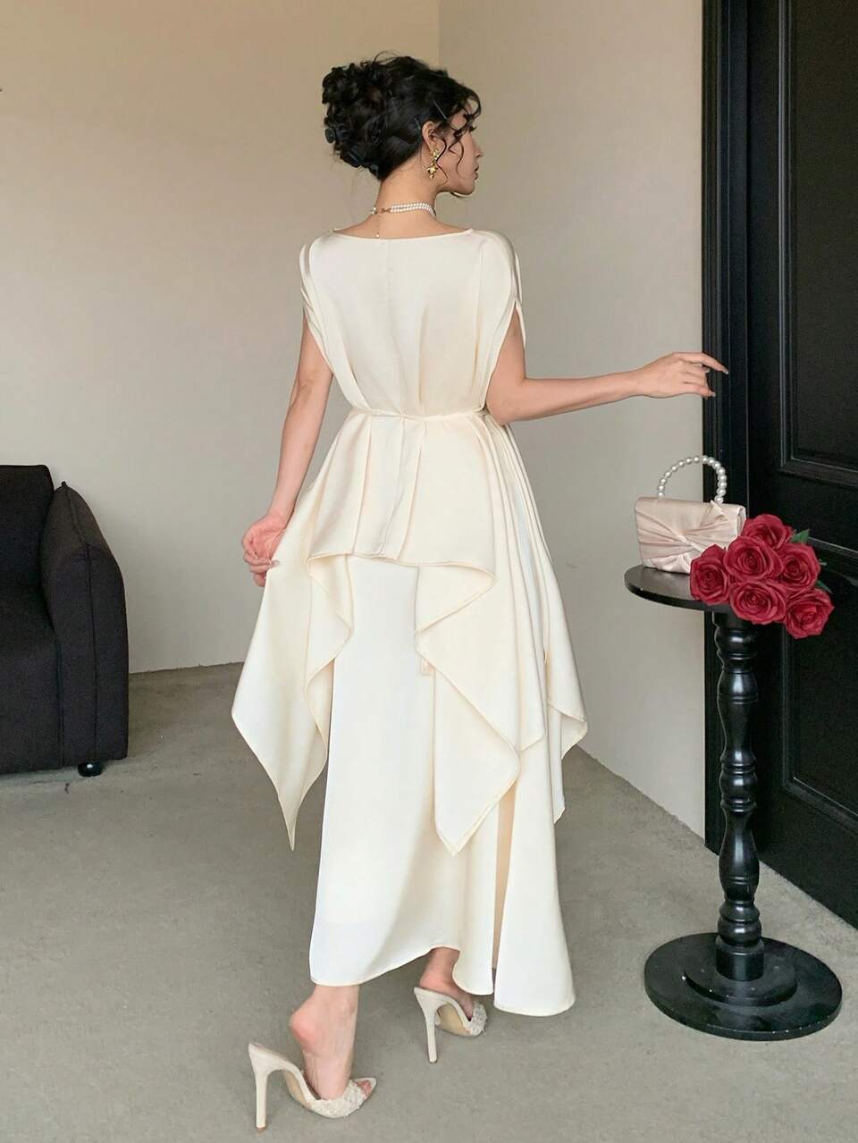 Women's Elegant Solid Color Belted Shirt & Skirt 2 Pieces Set, Spring/Summer,Wedding Guest Dress Women