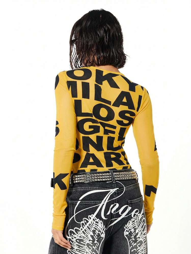 SUMWON WOMEN Long Sleeve Letter Print Top With Bold Typography