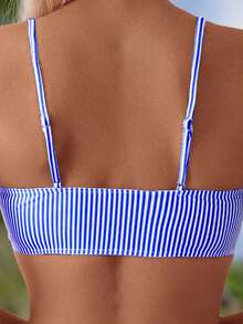 Swim Basics Women's Casual Sexy Random Print Striped Bandeau Top And High Waist Bikini Bottoms 2-Piece Swimsuit Set, Spring/Summer Vacation Bikini Set Stripe Bikini - Blue and White - View 5