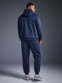Driftmere 男士休闲保暖连帽衫和裤子套装，秋冬 - 藍色 - 查看 2