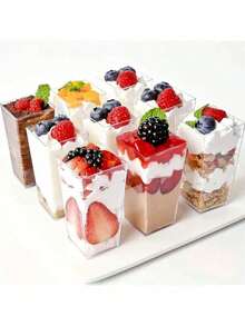 60/50/40/30/20个装 3盎司/90毫升方形迷你甜点杯，透明塑料派对零食碗，适合生日和婚礼派对 - 無色 - 查看 14