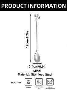 5pcs Leaf Design Spoon,Kitchen,Christmas Gift,School Supplies - Apricot - View 3