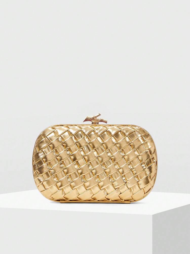 BOLSO DE NOCHE CON PATRÓN TEXTURIZADO TEJIDO Y CIERRE DE BESO, REGALOS DE NAVIDAD